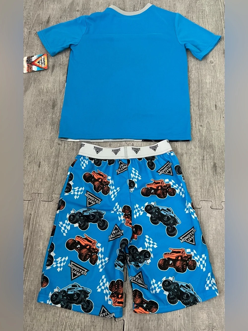 Monster Jam Boys 2-Piece Pajama Set M (8) Blue Megladon Flame Resistant